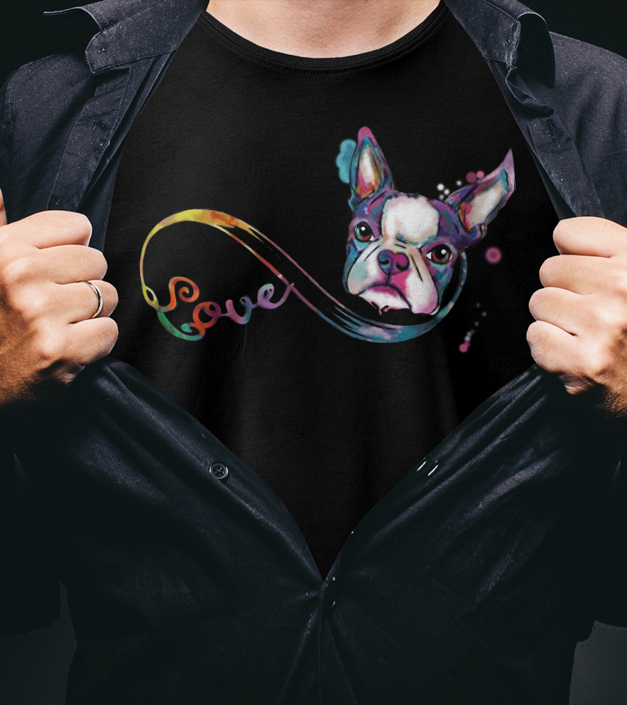 Love Boston Terrier Rainbow T-Shirt