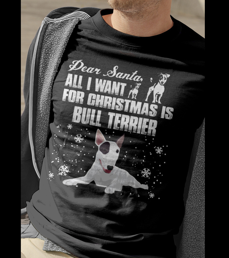 Dear Santa All I Want For Christmas Is Bull Terrier Snowflakes And Dogs T-Shirt