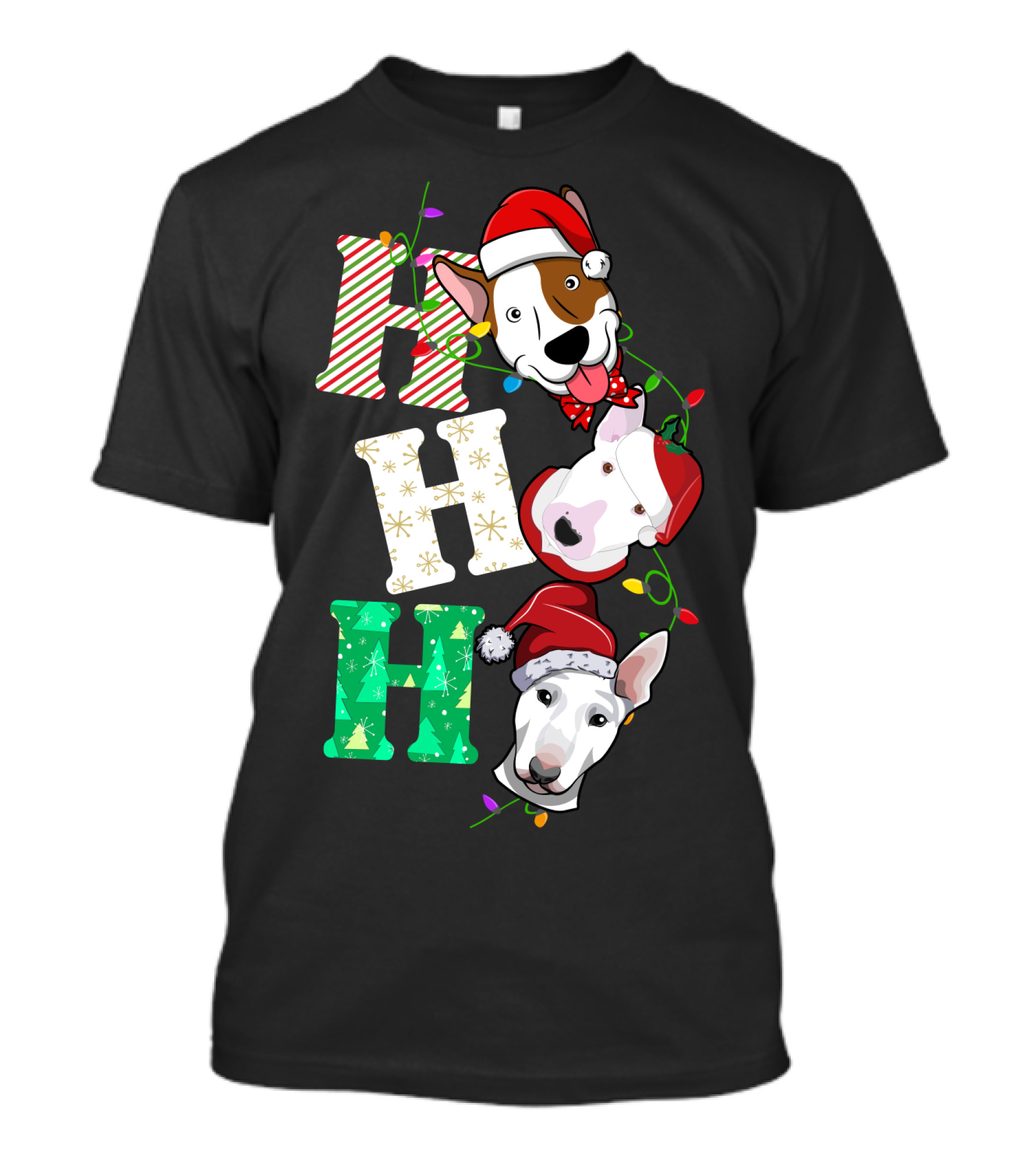 Ho Ho Ho Bullterrier Christmas Santa Hats T-Shirt