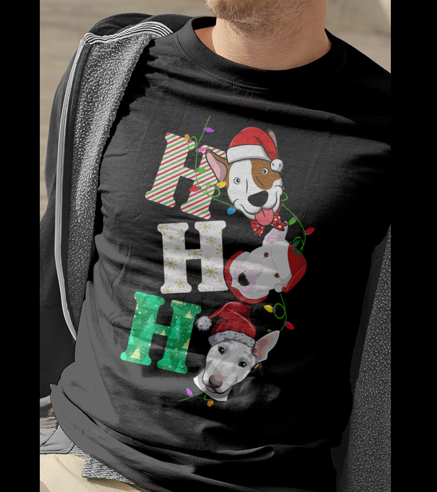 Ho Ho Ho Bullterrier Christmas Santa Hats T-Shirt