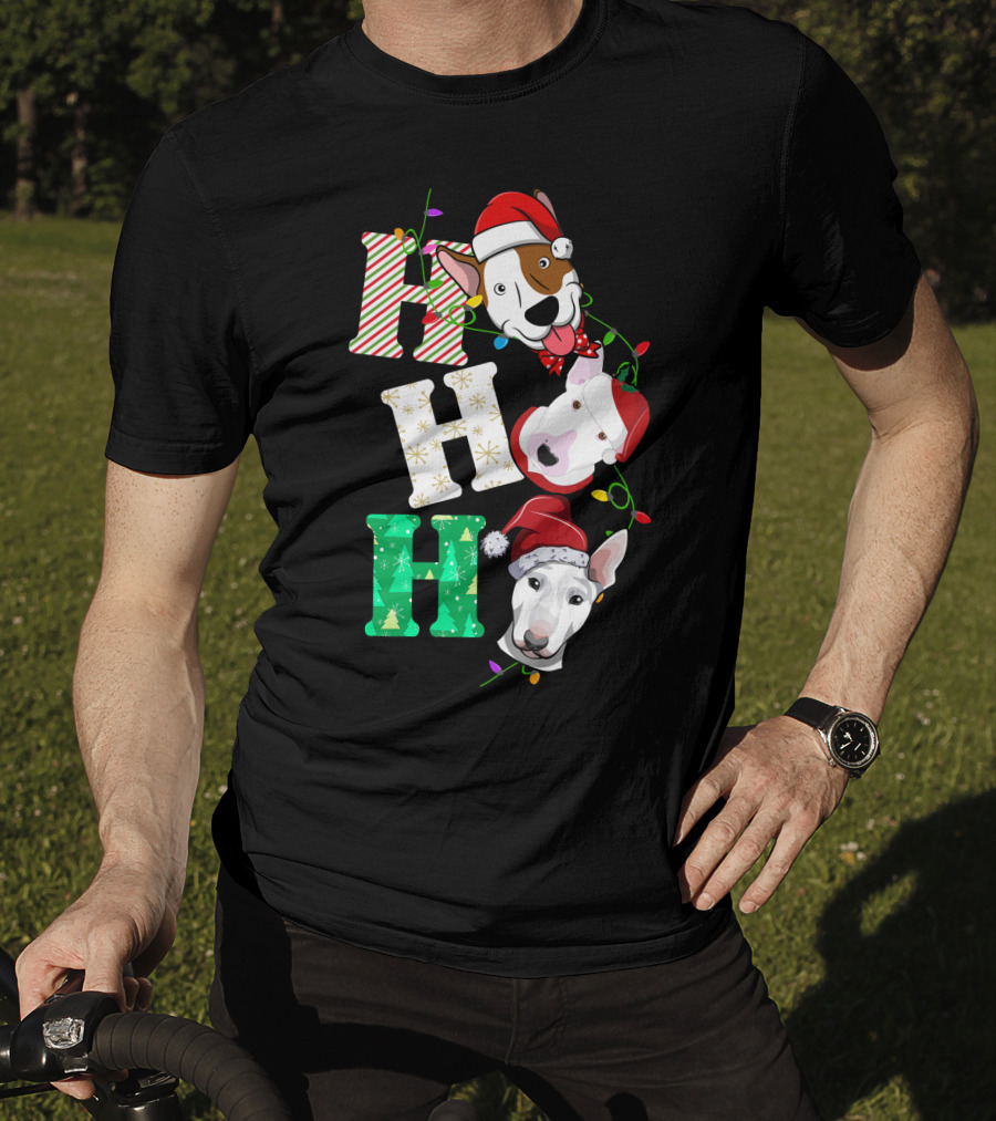 Ho Ho Ho Bullterrier Christmas Santa Hats T-Shirt