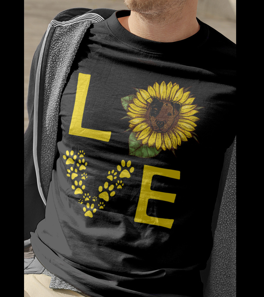 Love Bullterrier Sunflower Paw Prints T-Shirt