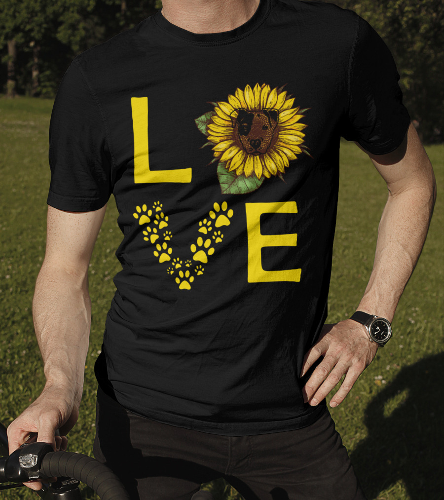 Love Bullterrier Sunflower Paw Prints T-Shirt