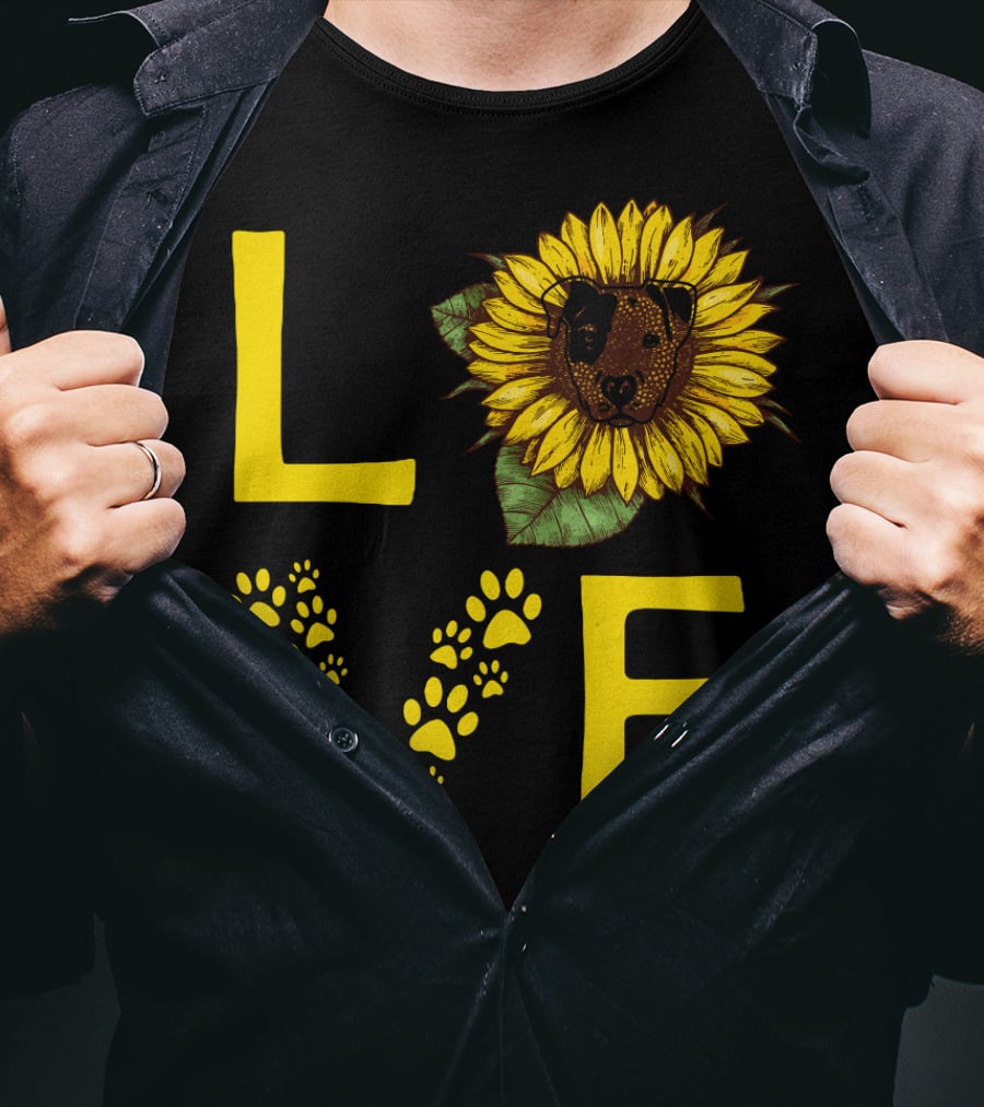 Love Bullterrier Sunflower Paw Prints T-Shirt