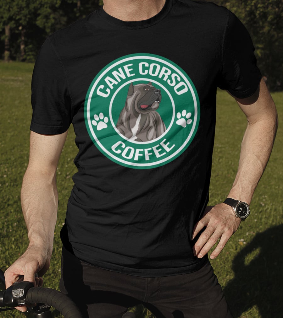 Cane Corso Coffee Dog Emblem Paw Prints T-Shirt