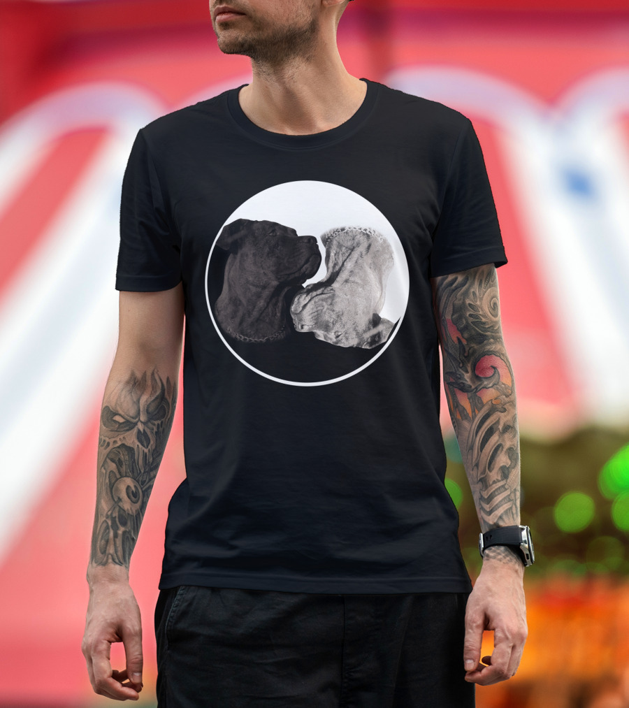 Cane Corso Yin Yang Circle With Black And White Dog Heads T-Shirt