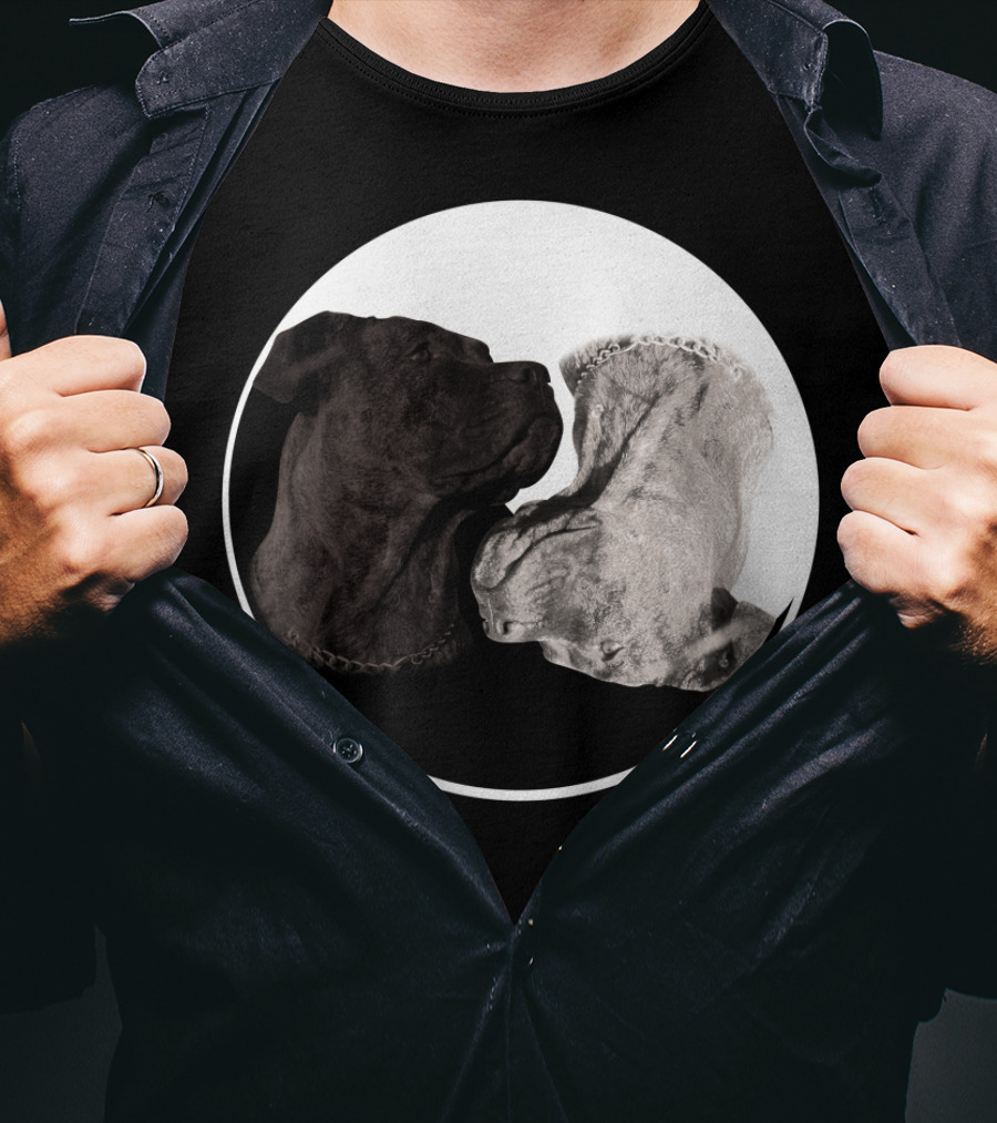 Cane Corso Yin Yang Circle With Black And White Dog Heads T-Shirt