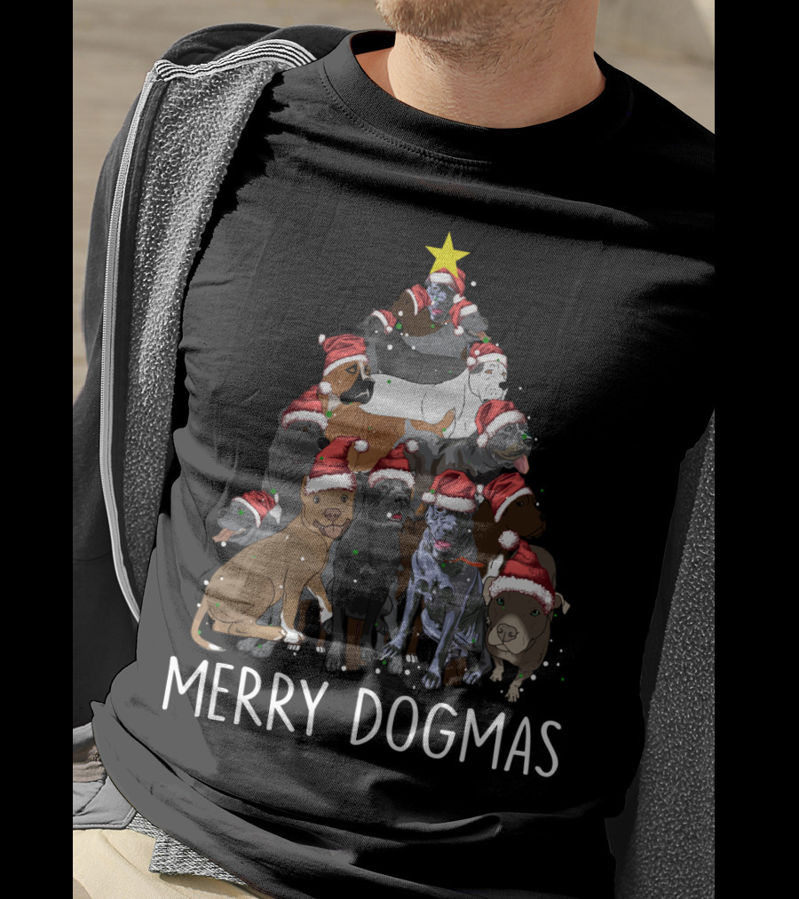 Merry Dogmas Cane Corso Christmas Tree With Santa Hats T-Shirt