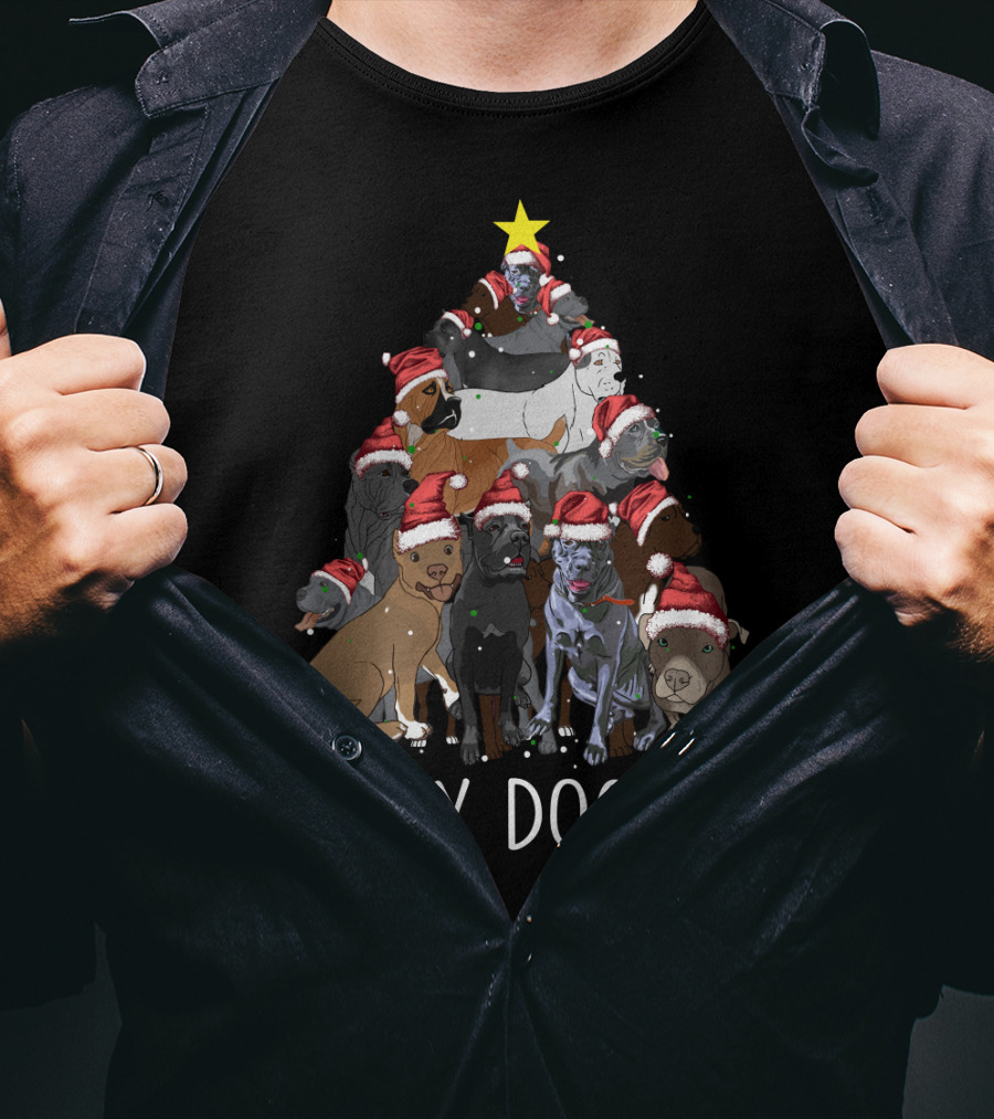 Merry Dogmas Cane Corso Christmas Tree With Santa Hats T-Shirt