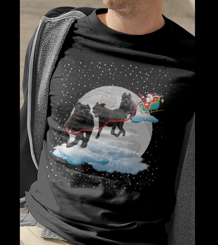 Santa Rides Cane Corso Sleigh With Full Moon And Snowflakes T-Shirt