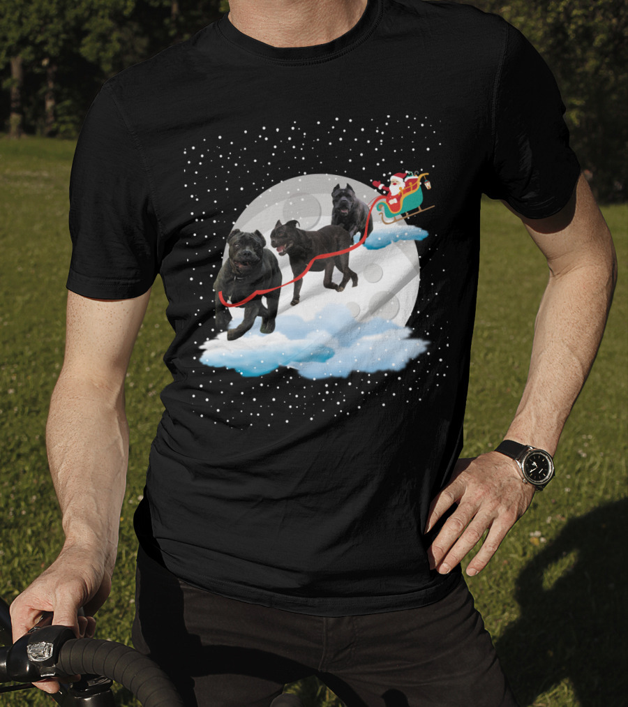 Santa Rides Cane Corso Sleigh With Full Moon And Snowflakes T-Shirt