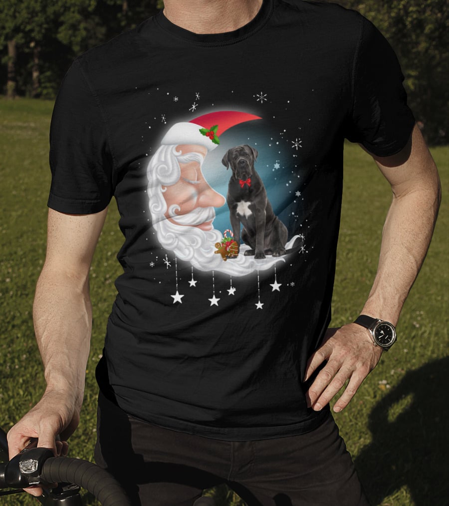 Santa Crescent Moon Cane Corso With Stars And Snowflakes T-Shirt