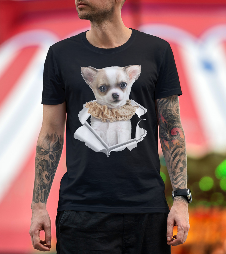 Chihuahua 3D Peek Out Frill Collar T-Shirt
