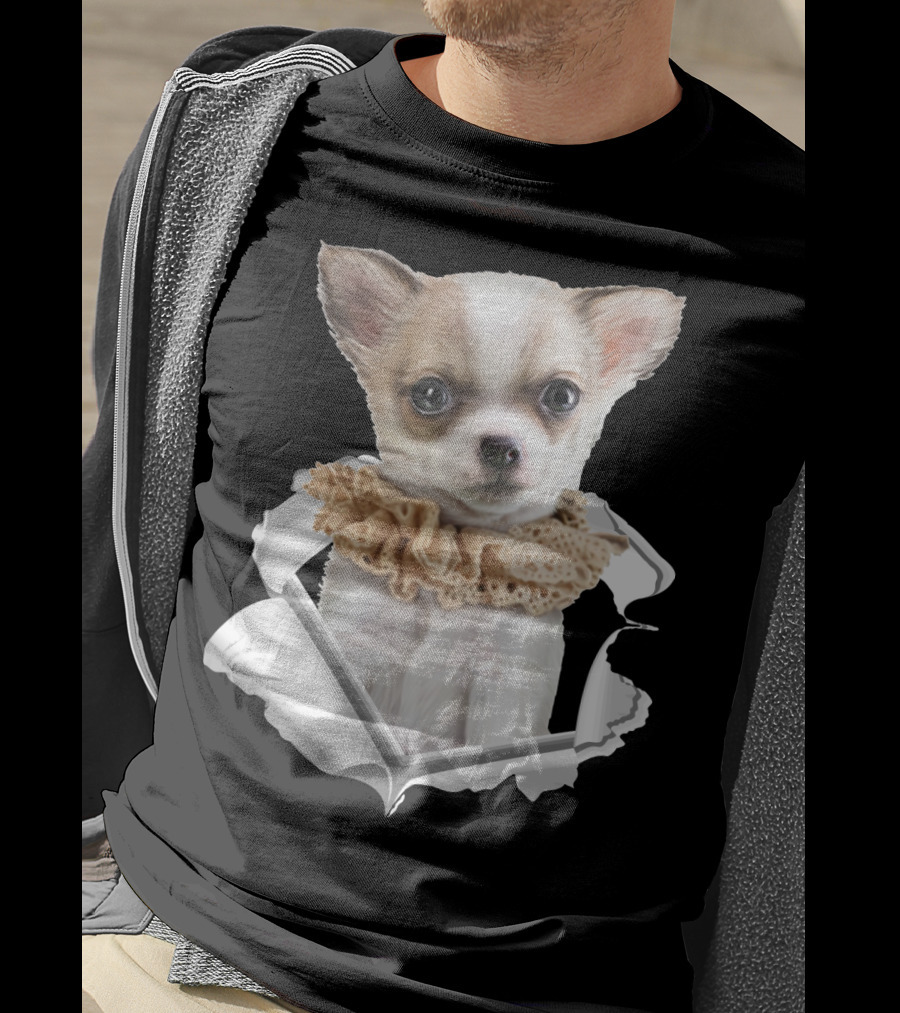 Chihuahua 3D Peek Out Frill Collar T-Shirt