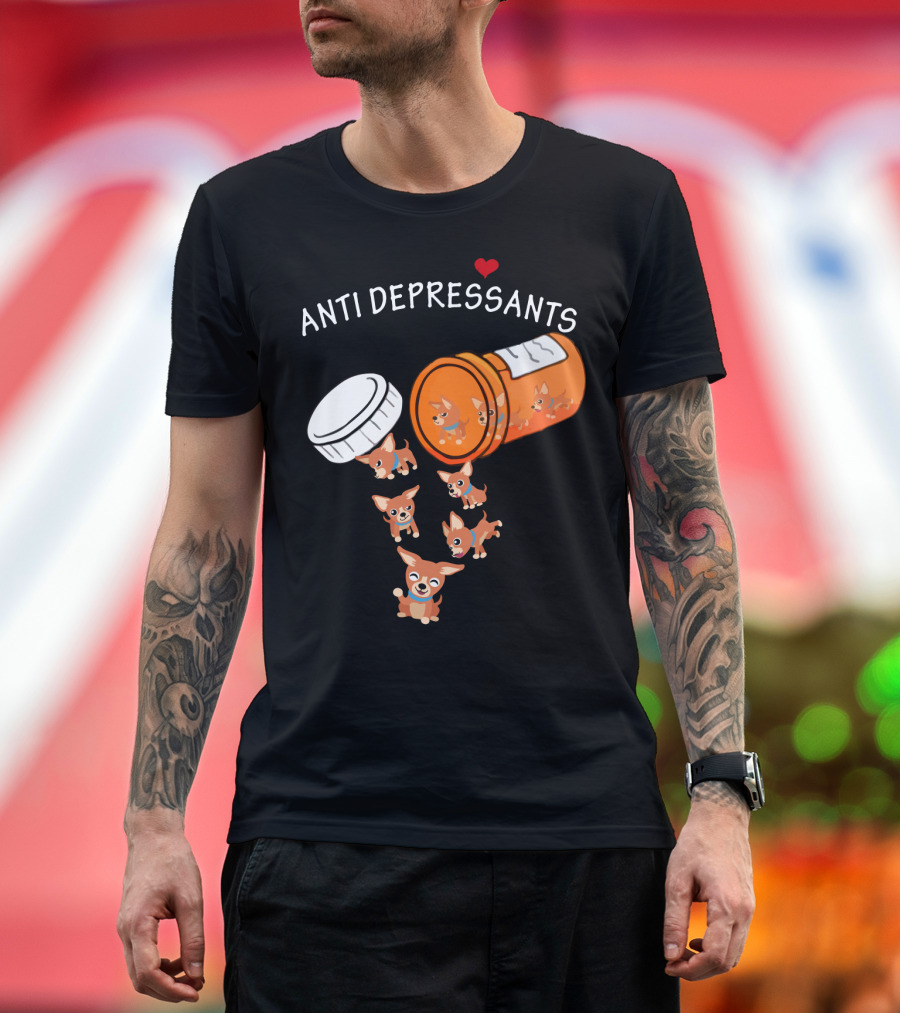 Chihuahua Anti Depressants Cute Pill Bottle Heart T-Shirt
