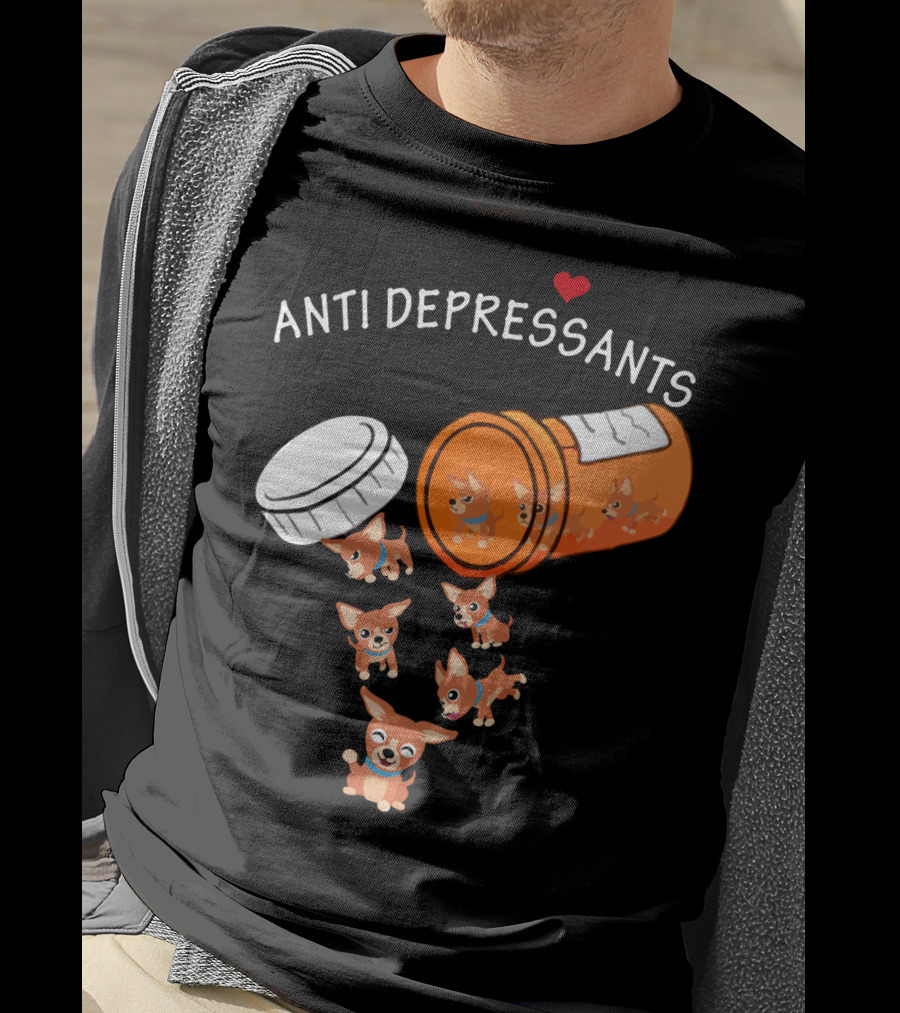 Chihuahua Anti Depressants Cute Pill Bottle Heart T-Shirt