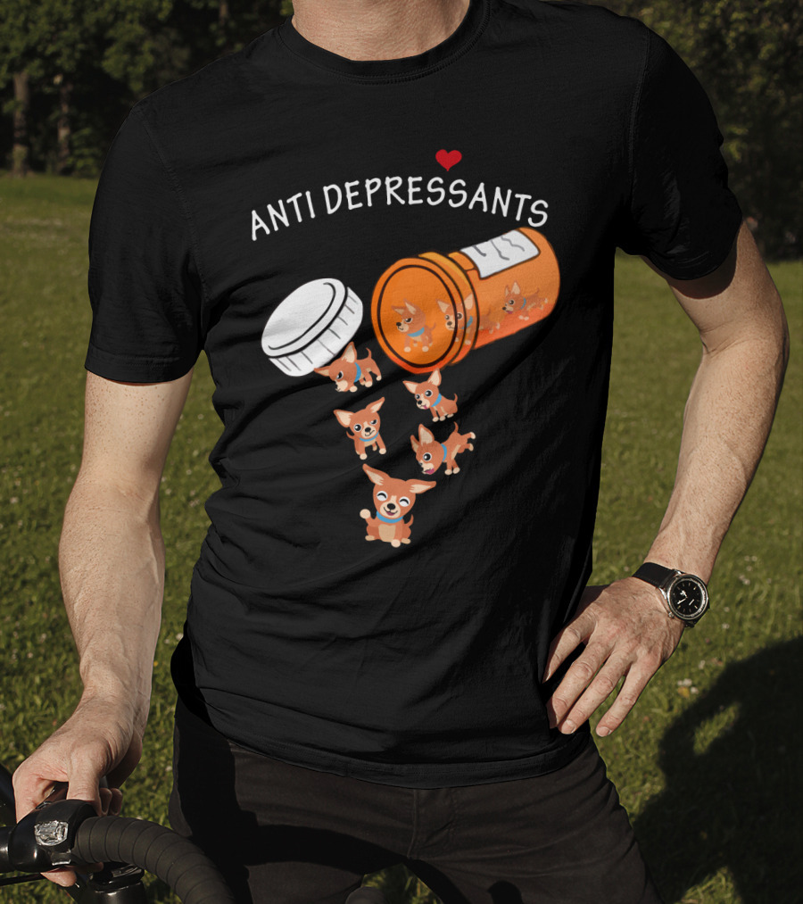Chihuahua Anti Depressants Cute Pill Bottle Heart T-Shirt
