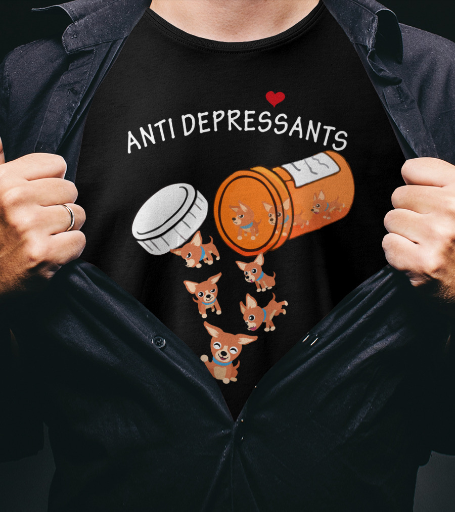 Chihuahua Anti Depressants Cute Pill Bottle Heart T-Shirt