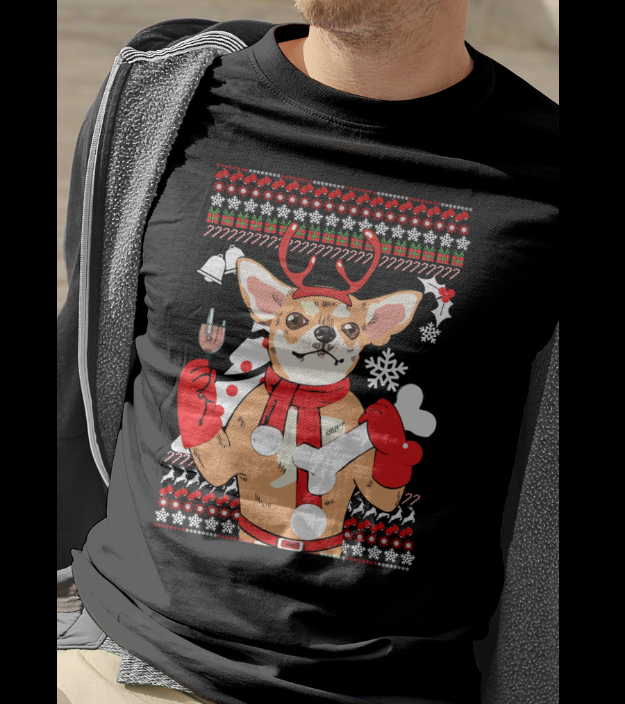 Chihuahua Reindeer Christmas Ugly T-Shirt