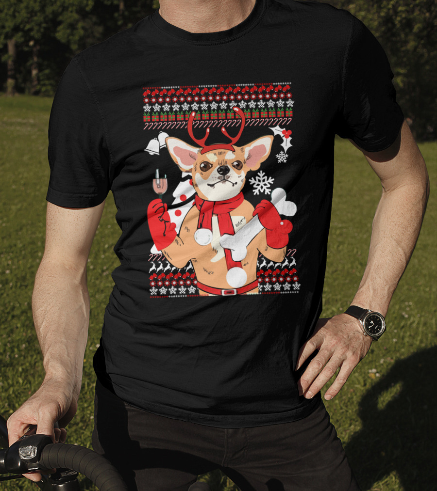 Chihuahua Reindeer Christmas Ugly T-Shirt