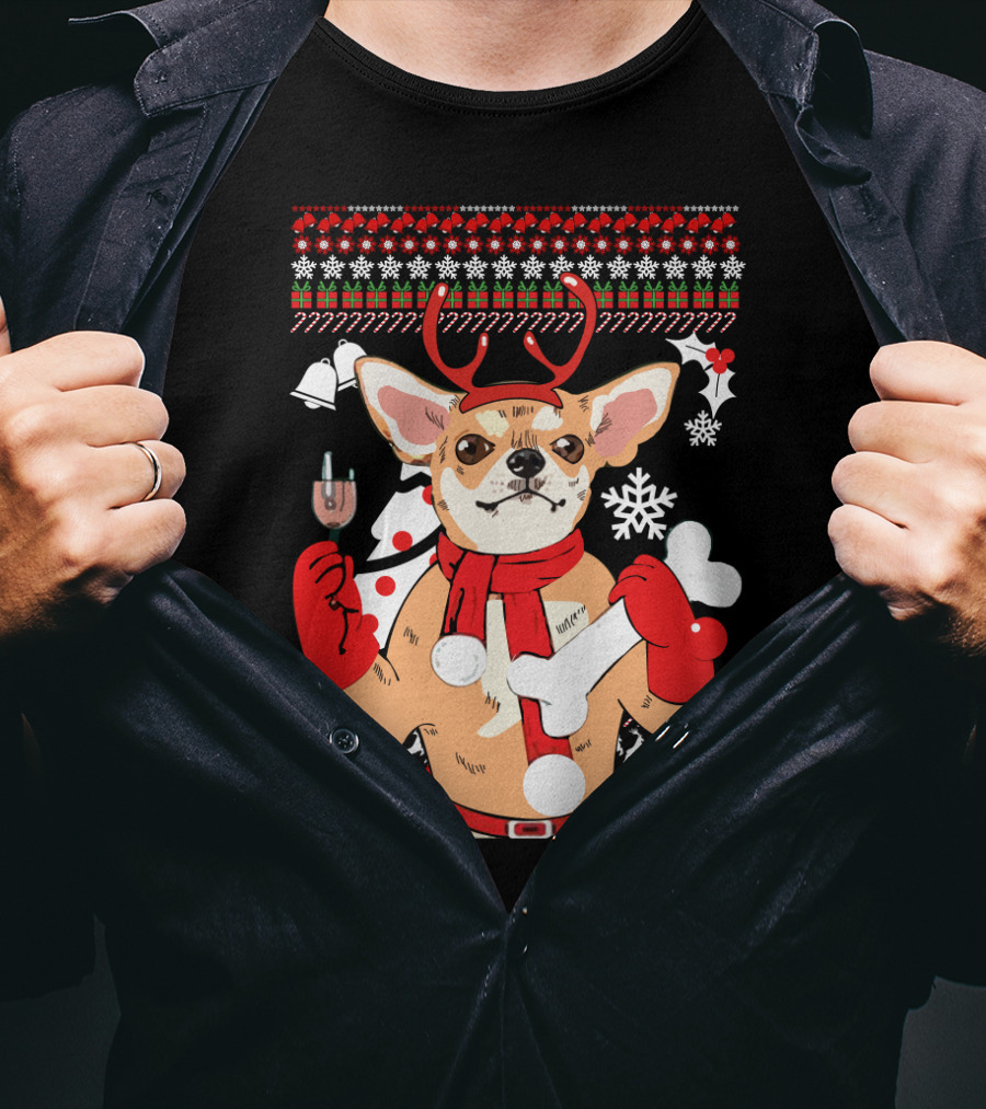 Chihuahua Reindeer Christmas Ugly T-Shirt