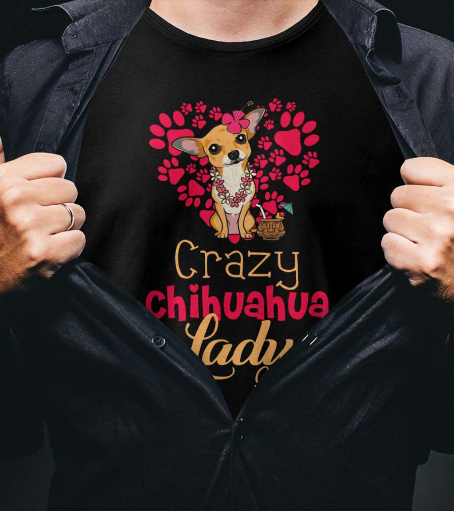 Crazy Chihuahua Lady With Floral Heart And Margarita Elements T-Shirt