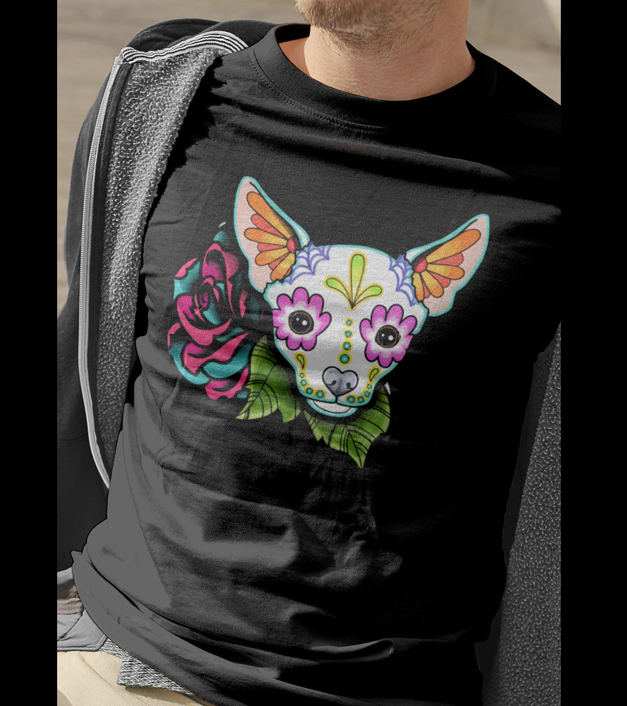 Dead Chihuahua Neon Sugar Skull Rose T-Shirt