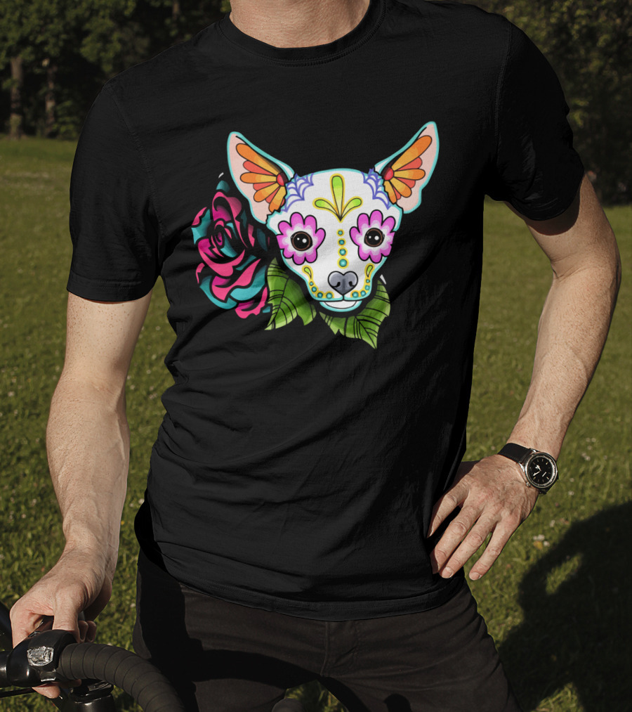 Dead Chihuahua Neon Sugar Skull Rose T-Shirt