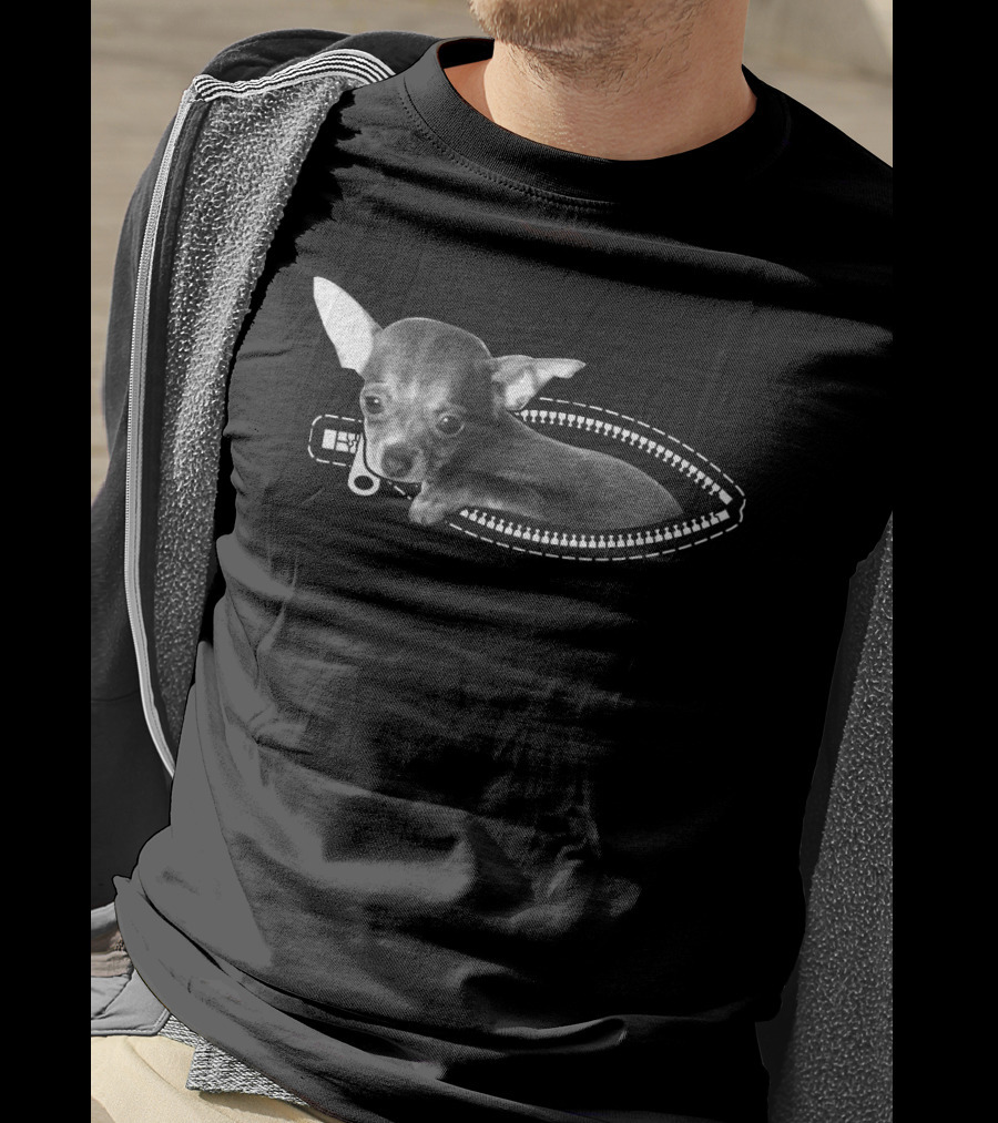 Zip Chihuahua Puppy Peeking Through Zipper T-Shirt