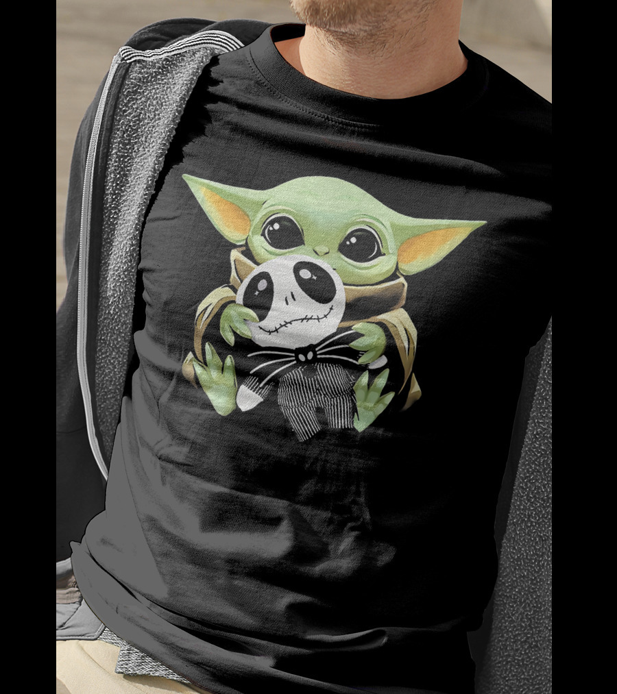 Baby Yoda Hugging Jack Skellington Doll T-Shirt