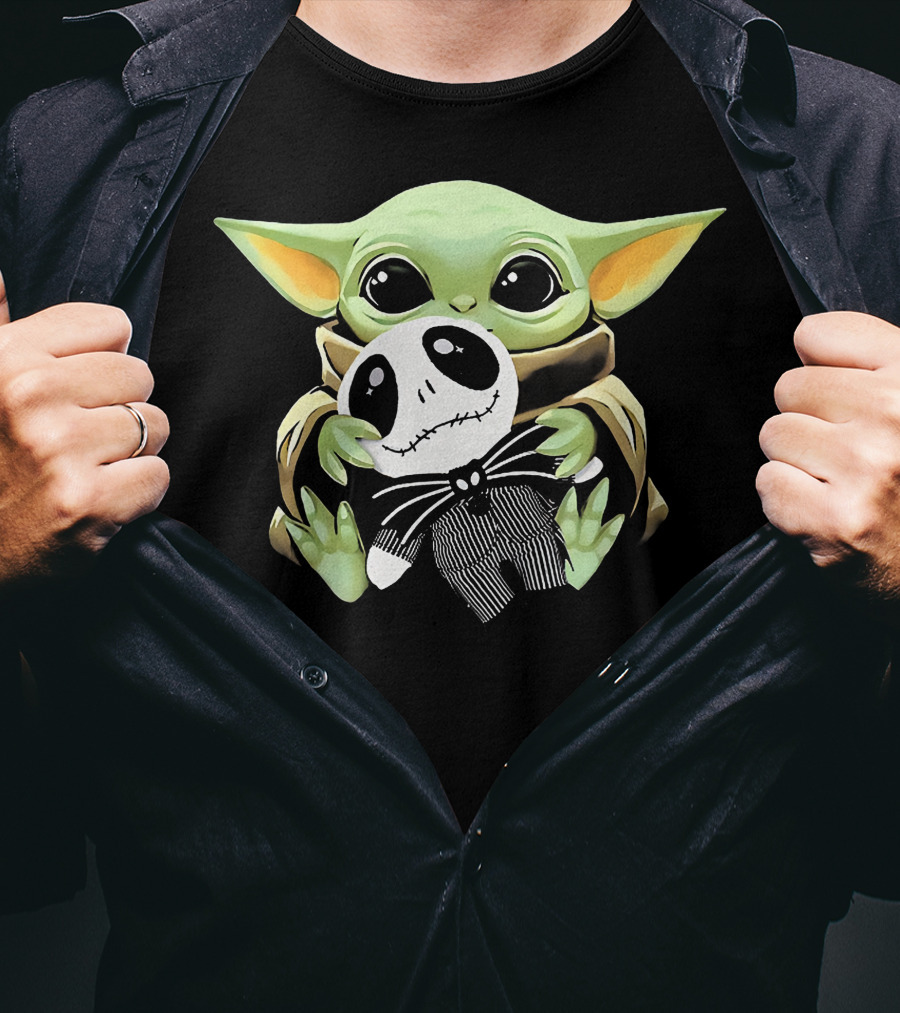 Baby Yoda Hugging Jack Skellington Doll T-Shirt
