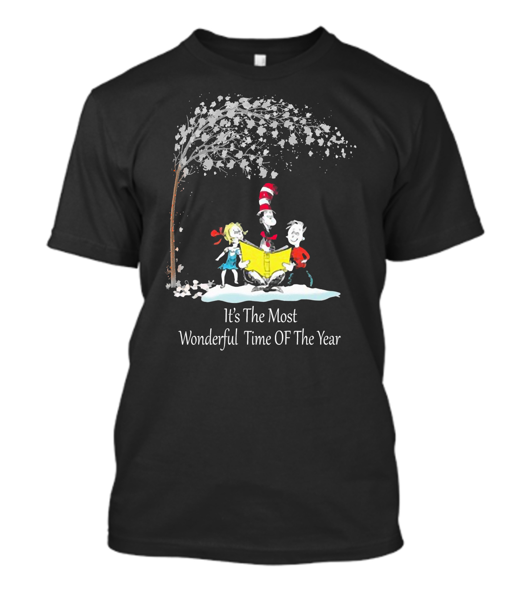 Dr Seuss Cat In The Hat Friends Most Wonderful Time Of The Year Snow Scene T-Shirt