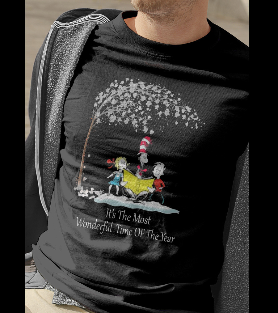 Dr Seuss Cat In The Hat Friends Most Wonderful Time Of The Year Snow Scene T-Shirt