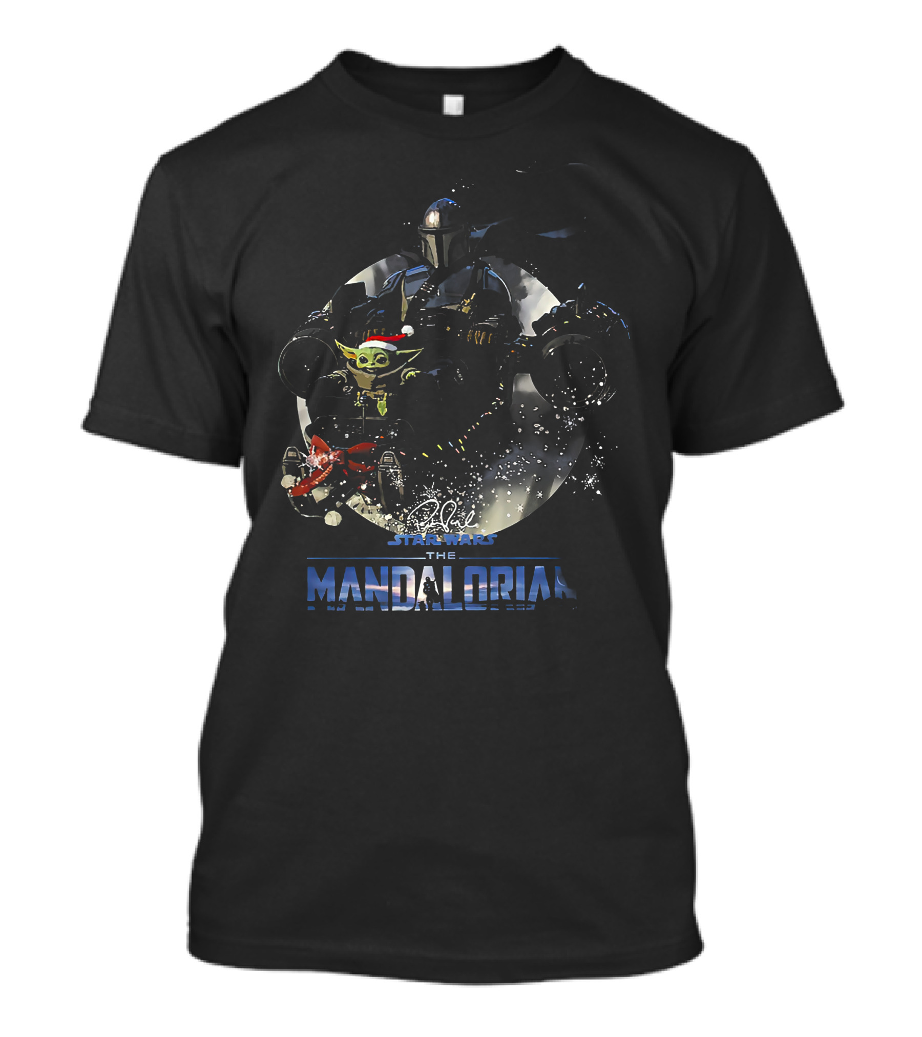 Star Wars The Mandalorian Mando And Baby Yoda Christmas Signature T-Shirt