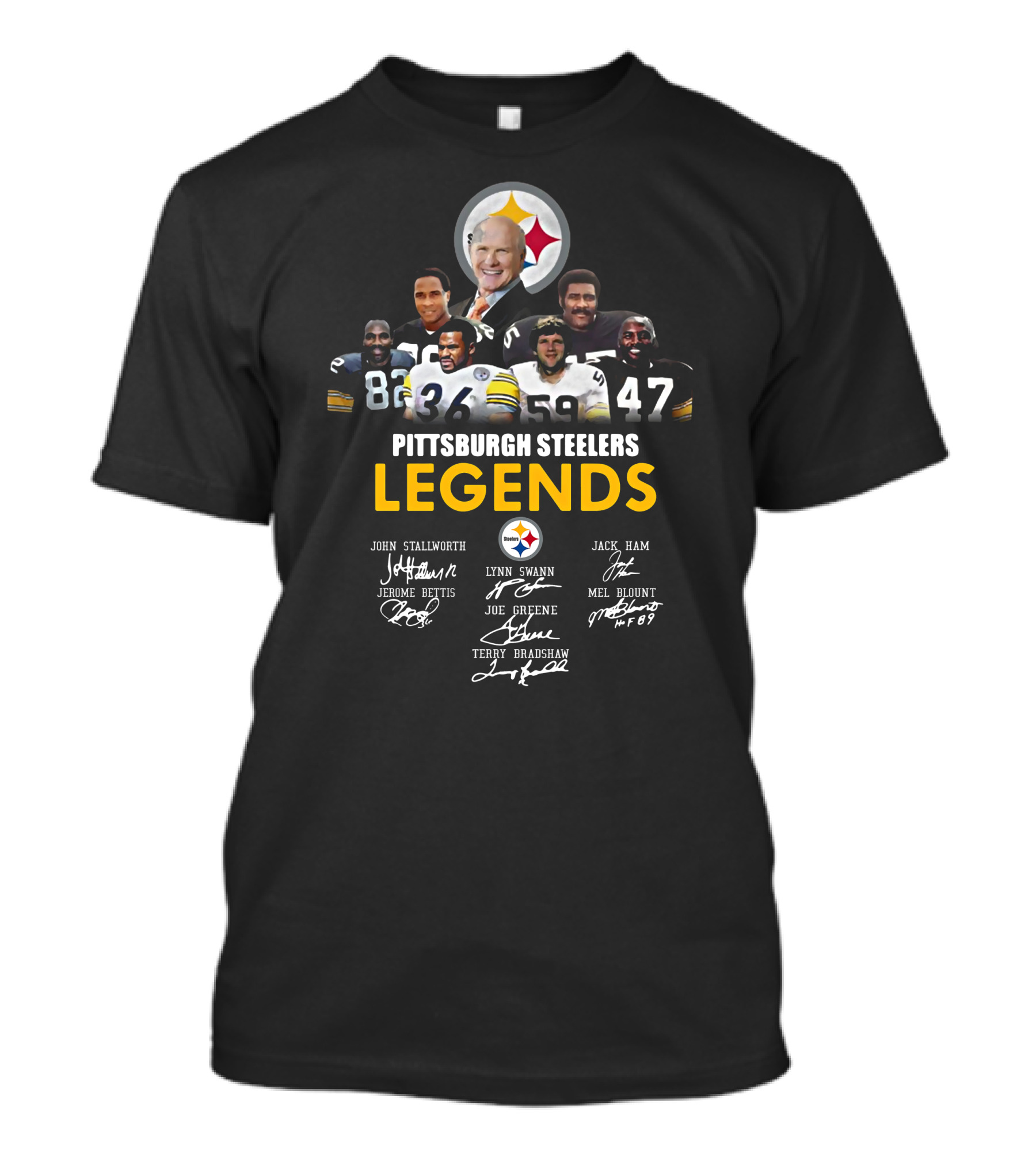 Pittsburgh Steelers Legends John Stallworth Lynn Swann Jerome Bettis Joe Greene Terry Bradshaw Jack Ham Mel Blount Signatures T-Shirt