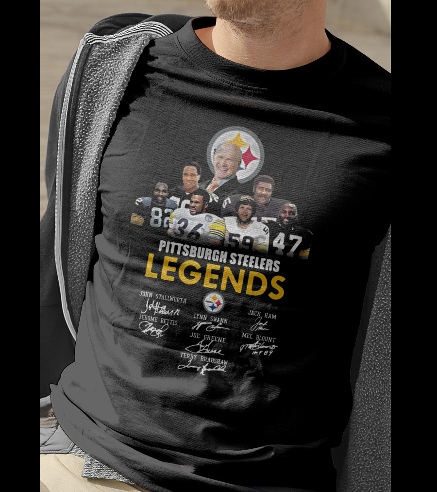 Pittsburgh Steelers Legends John Stallworth Lynn Swann Jerome Bettis Joe Greene Terry Bradshaw Jack Ham Mel Blount Signatures T-Shirt