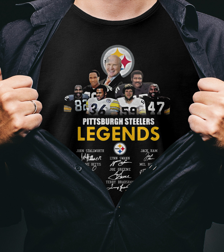 Pittsburgh Steelers Legends John Stallworth Lynn Swann Jerome Bettis Joe Greene Terry Bradshaw Jack Ham Mel Blount Signatures T-Shirt