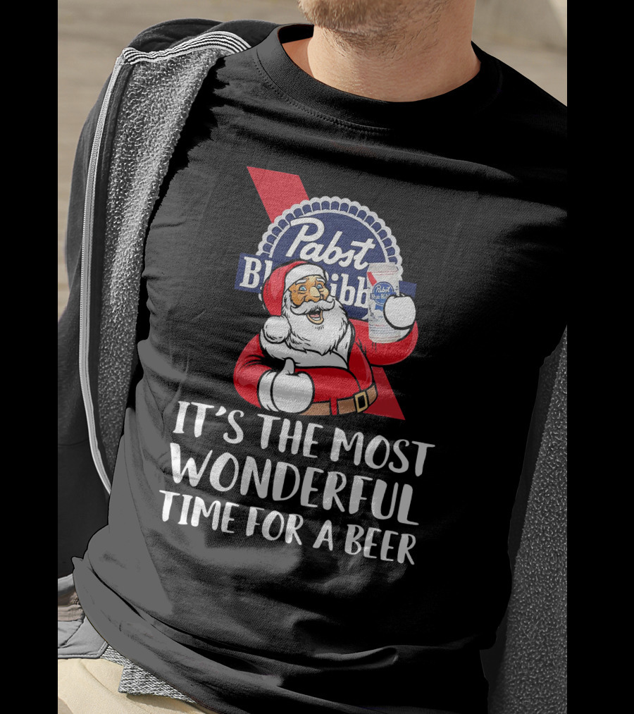 Pabst Blue Ribbon Santa It's The Most Wonderful Time For A Beer T-Shirt