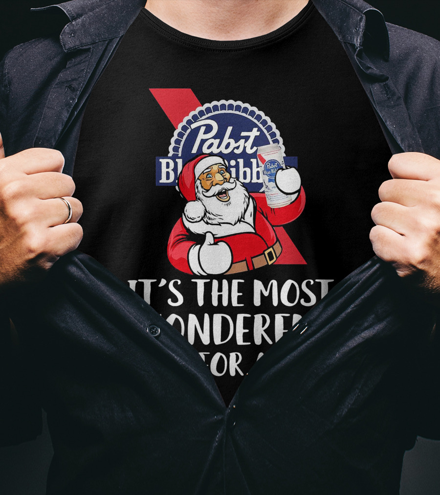 Pabst Blue Ribbon Santa It's The Most Wonderful Time For A Beer T-Shirt