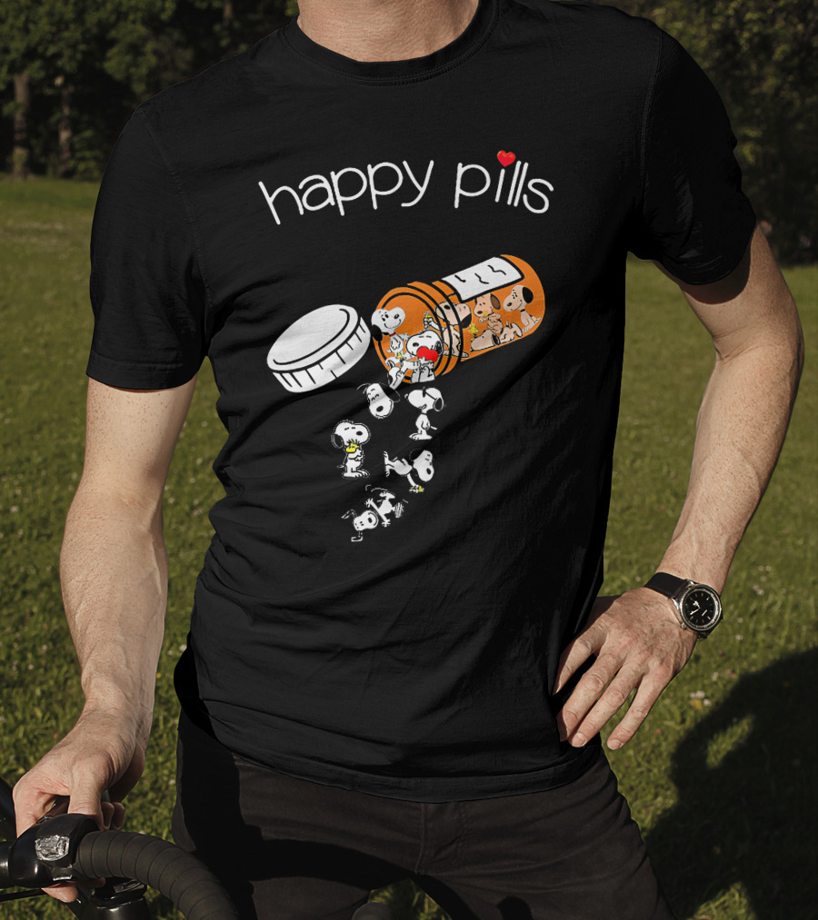Snoopy Happy Pills Peanuts Characters Fun Capsule Playful T-Shirt