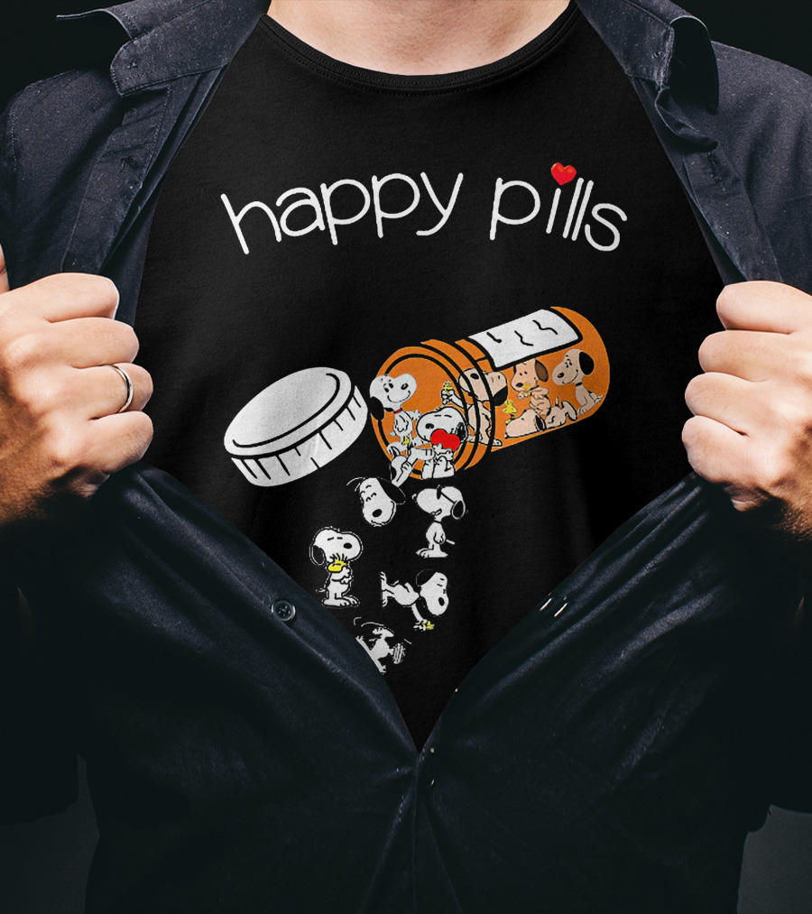 Snoopy Happy Pills Peanuts Characters Fun Capsule Playful T-Shirt