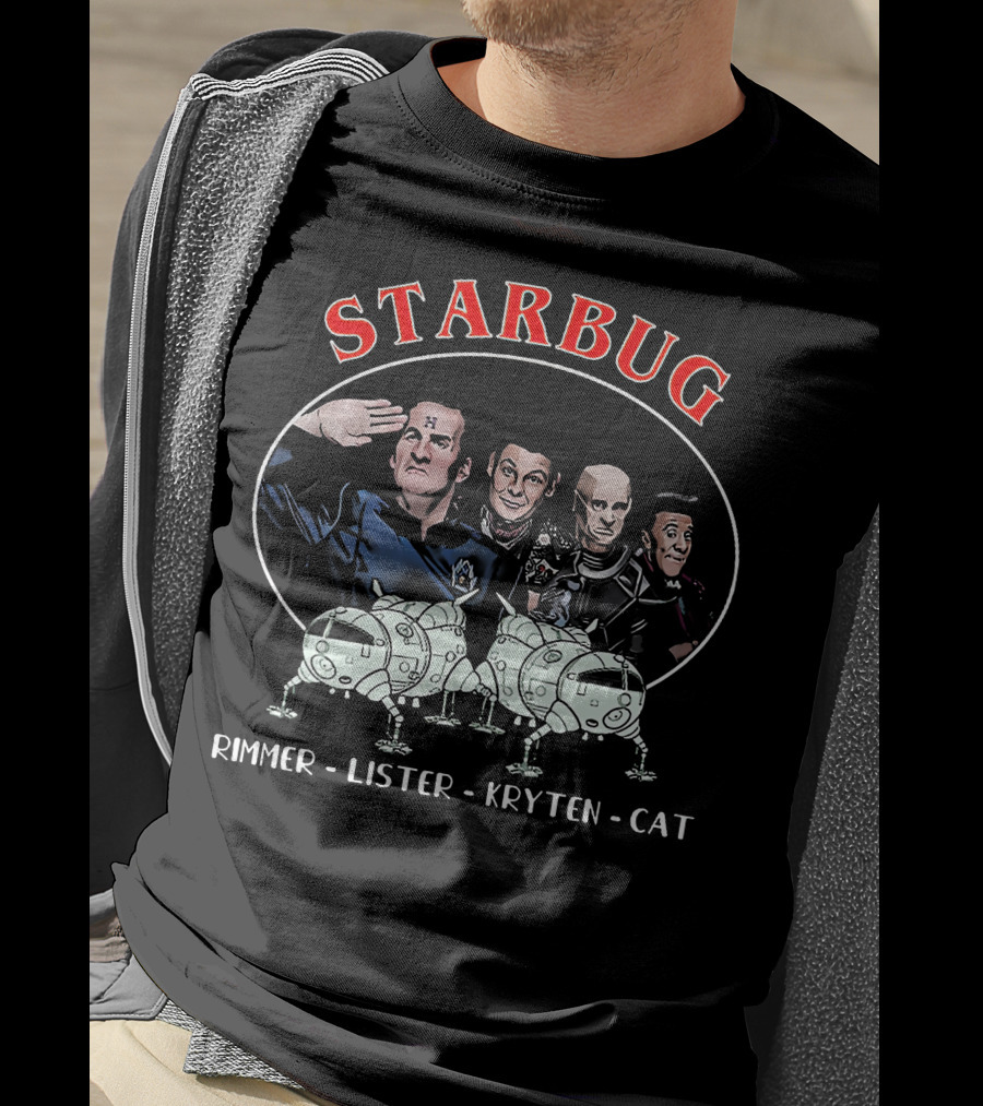 Starbug Rimmer Lister Kryten Cat Red Dwarf Crew With Spaceship T-Shirt