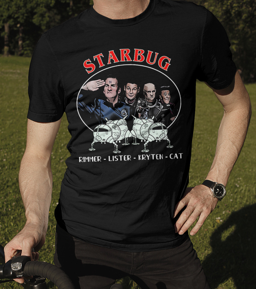 Starbug Rimmer Lister Kryten Cat Red Dwarf Crew With Spaceship T-Shirt