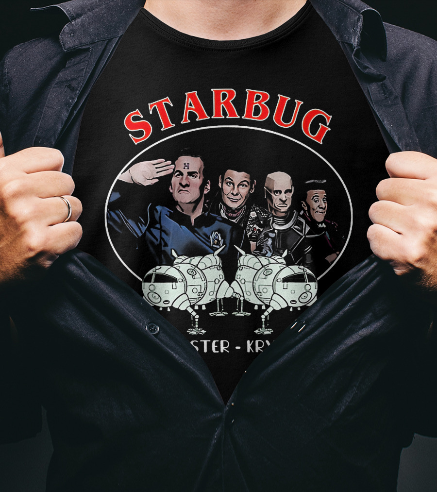 Starbug Rimmer Lister Kryten Cat Red Dwarf Crew With Spaceship T-Shirt