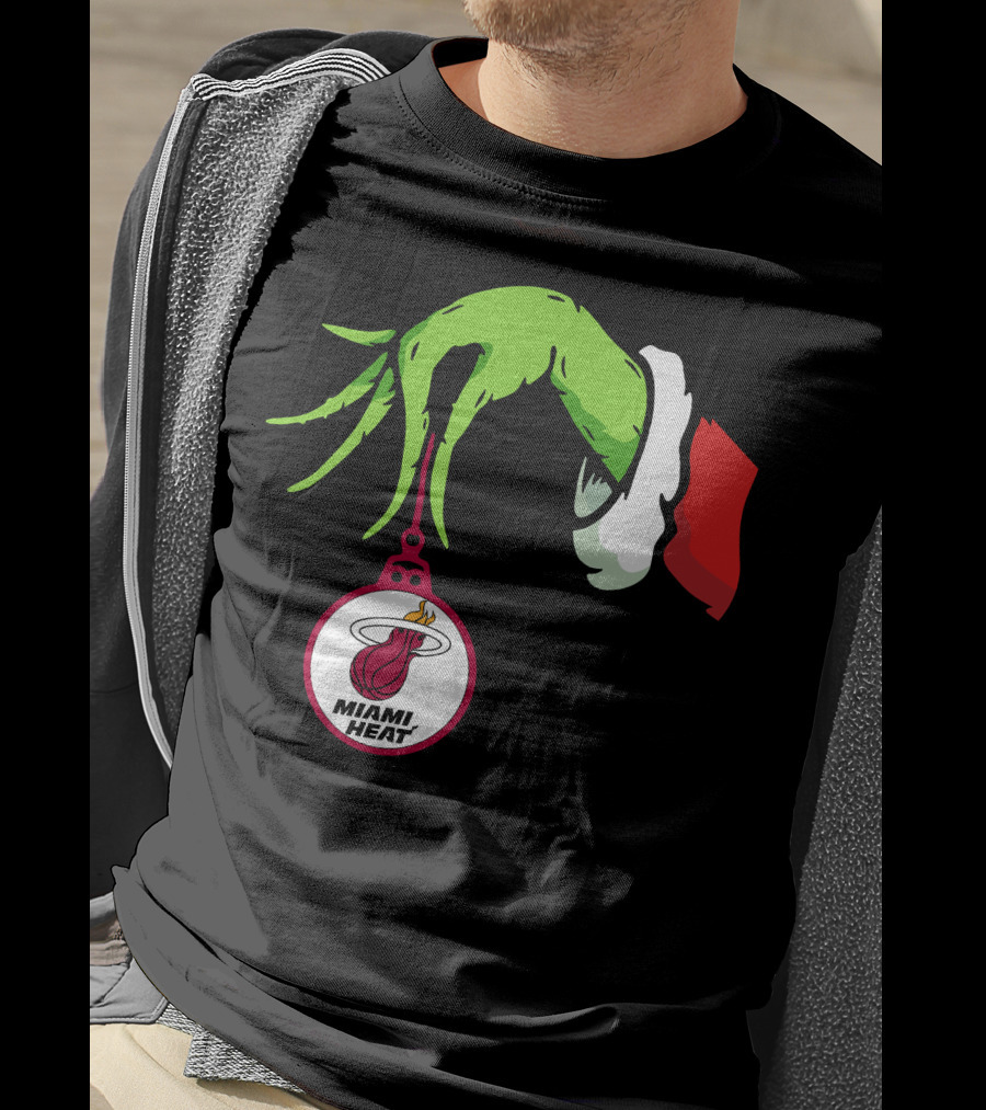 Grinch Hand With Miami Heat Ornament Holiday Sports T-Shirt