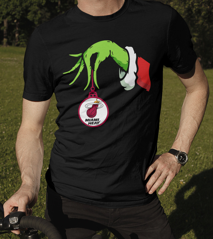 Grinch Hand With Miami Heat Ornament Holiday Sports T-Shirt