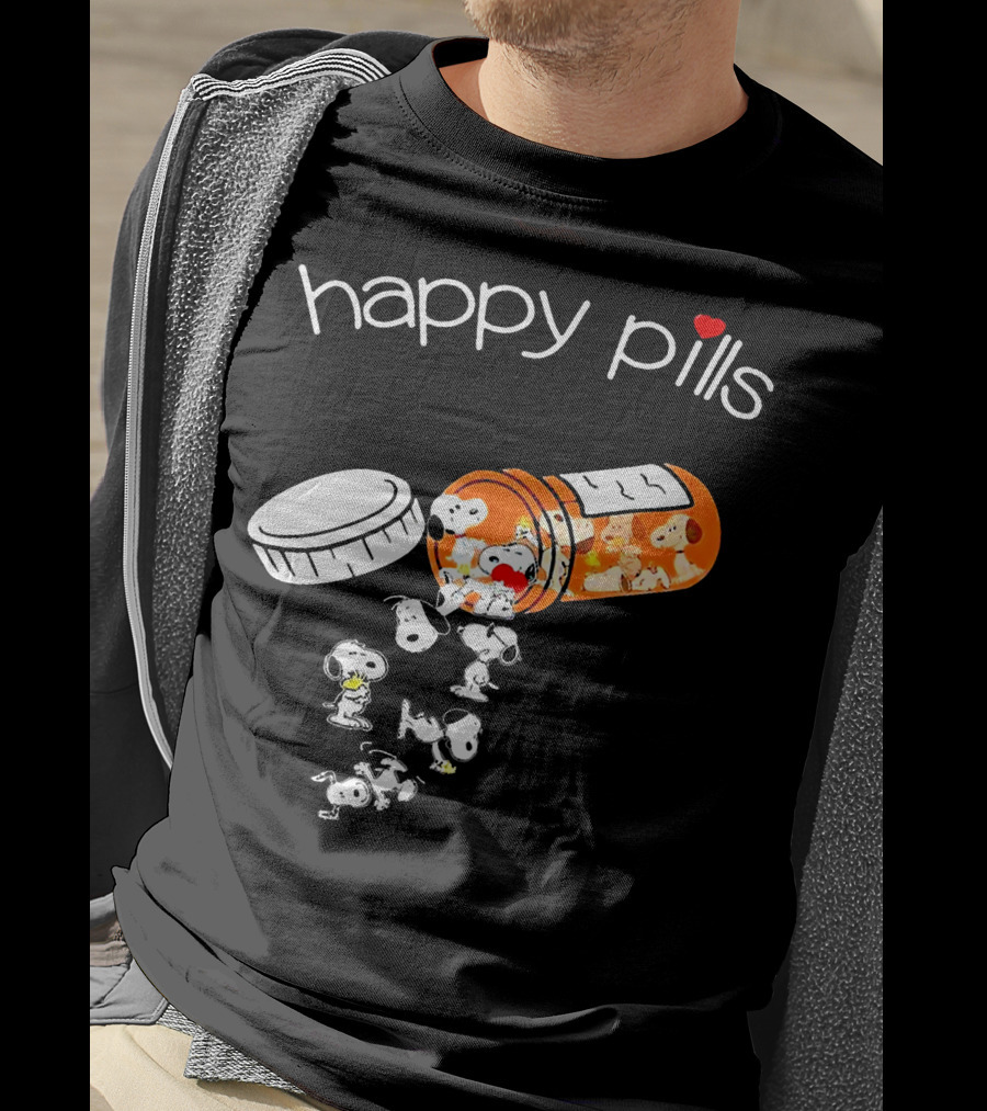 Happy Pills Peanuts Snoopy Prescription Bottle T-Shirt