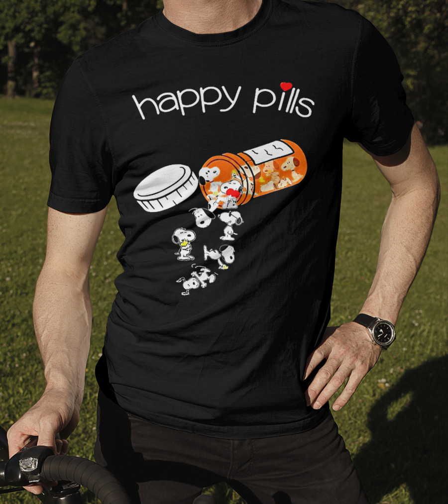 Happy Pills Peanuts Snoopy Prescription Bottle T-Shirt
