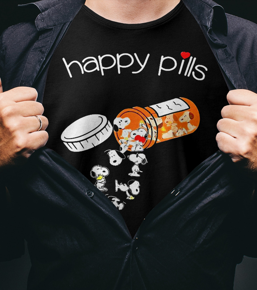 Happy Pills Peanuts Snoopy Prescription Bottle T-Shirt
