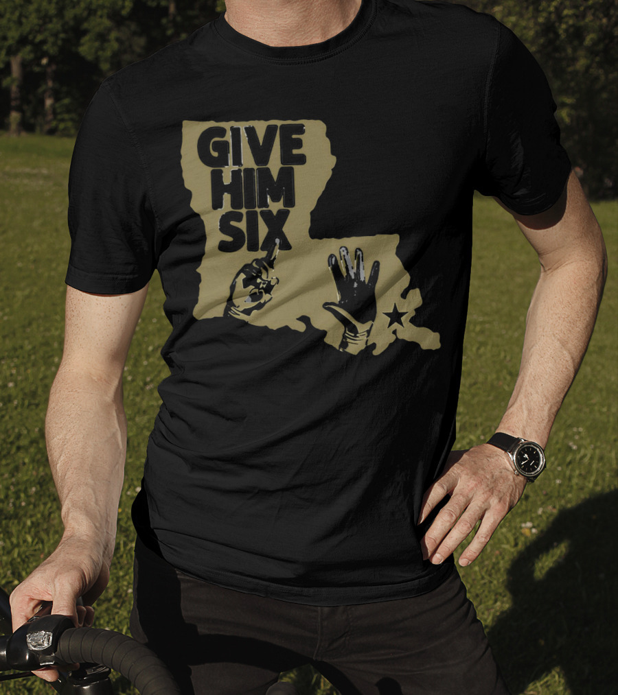Give Him Six Louisiana Map With Football Gloves Star T-Shirt